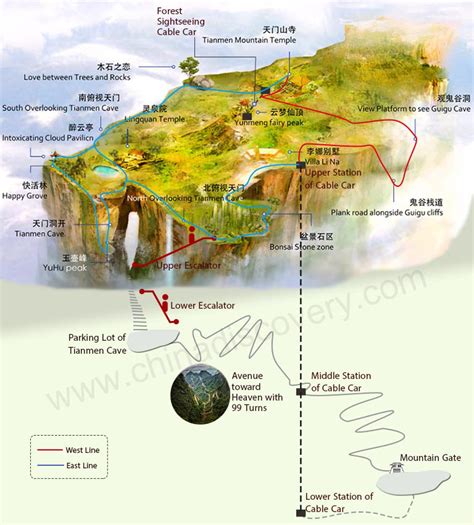 map of tianmen mountain area china